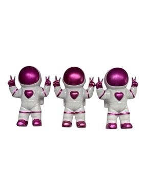 Spritz Polyresin Pinkish and White Astronaut Decor Bundle of 3